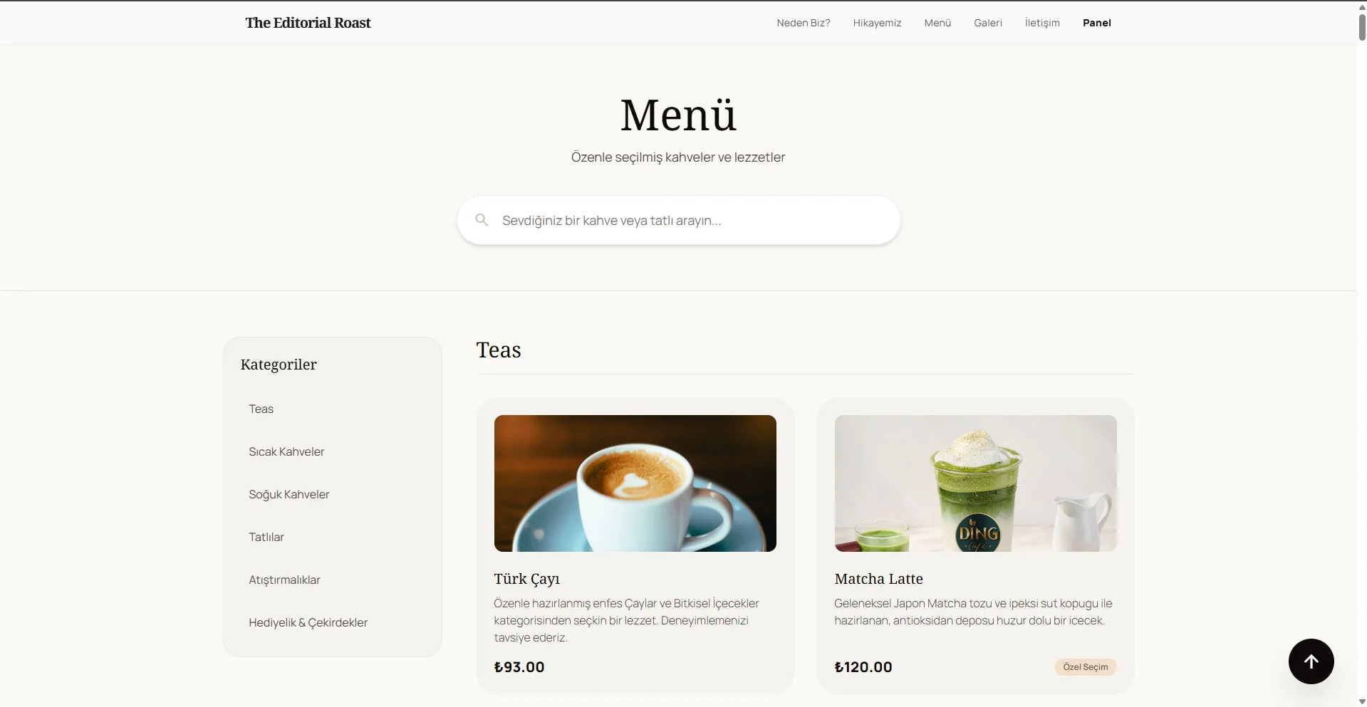 Modern Kafe Web Sitesi & Yönetim Paneli - 1