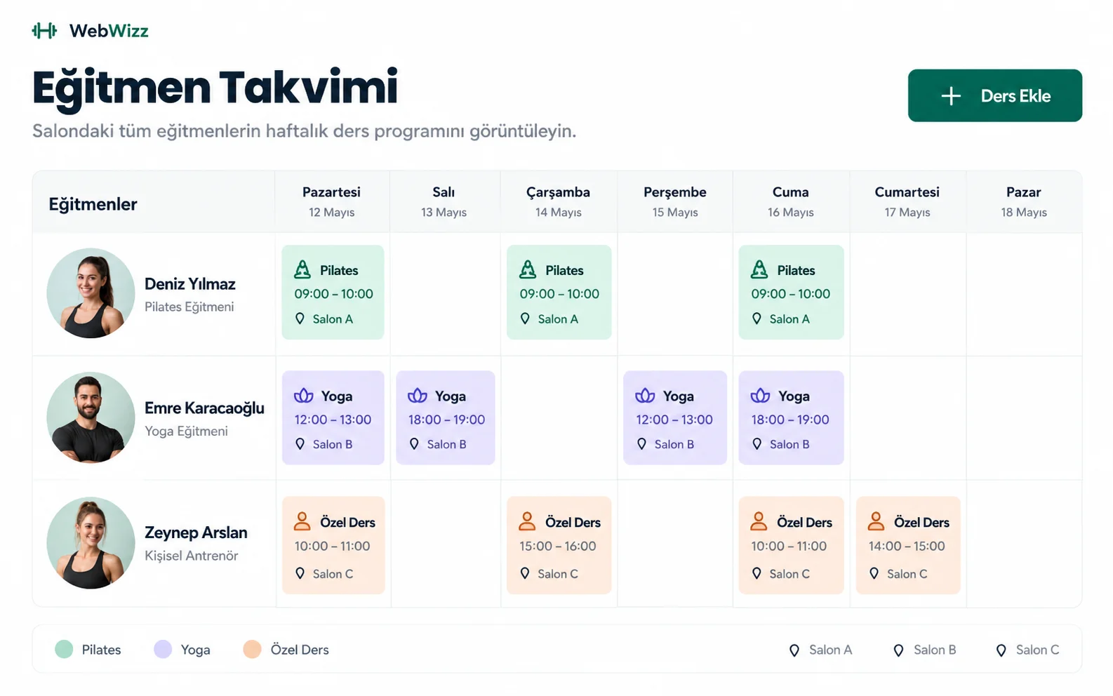 Eğitmen ve Salon Takvimi
