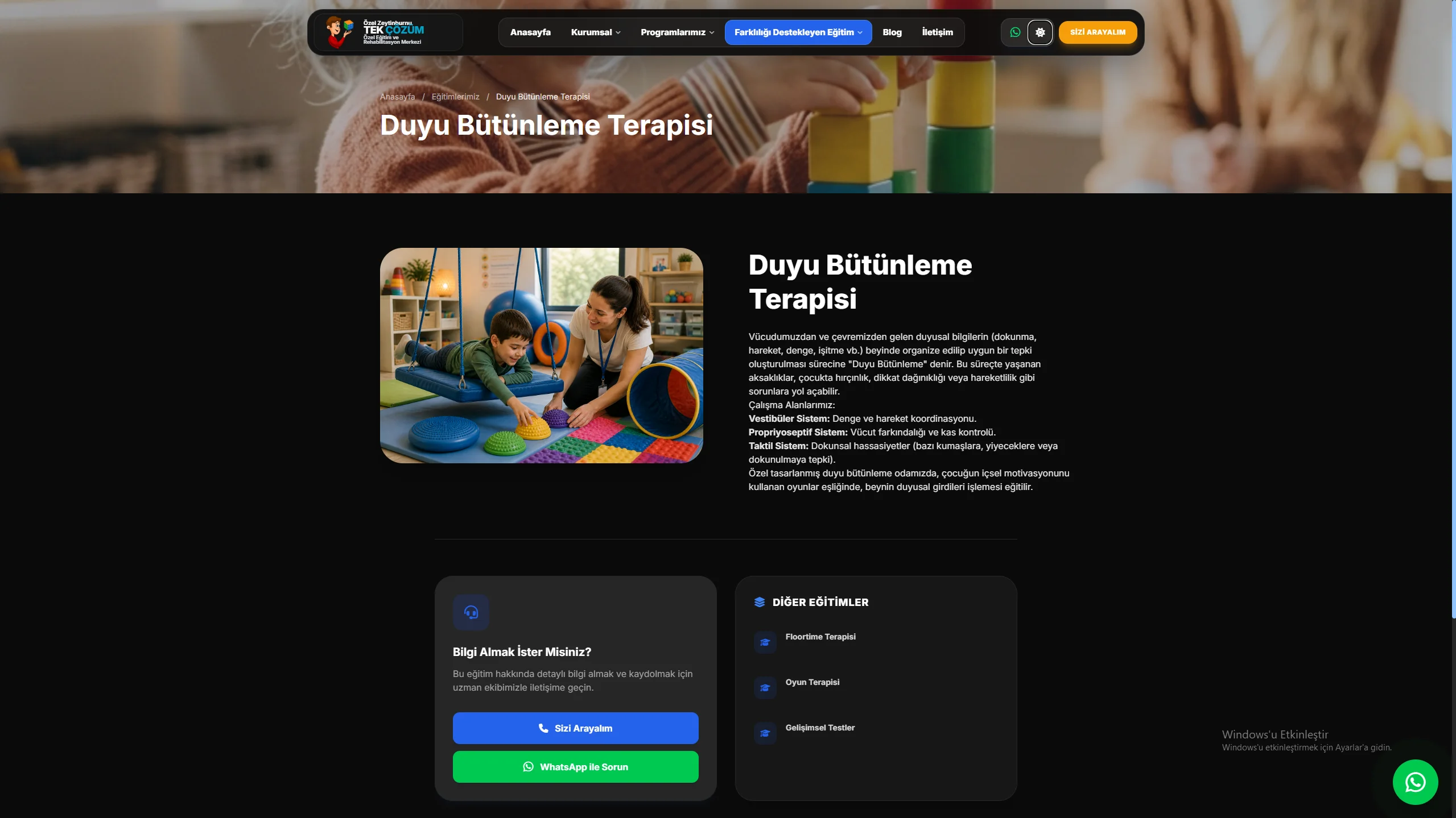 Tek Çözüm Özel Eğitim ve Rehabilitasyon Merkezi Web Sitesi - 3