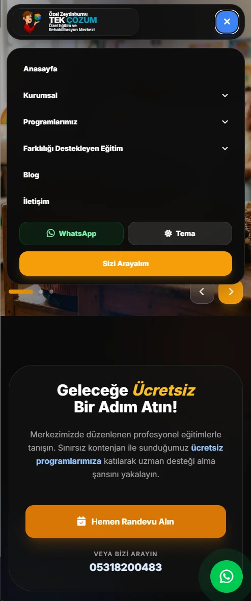 Tek Çözüm Özel Eğitim ve Rehabilitasyon Merkezi Web Sitesi - 1